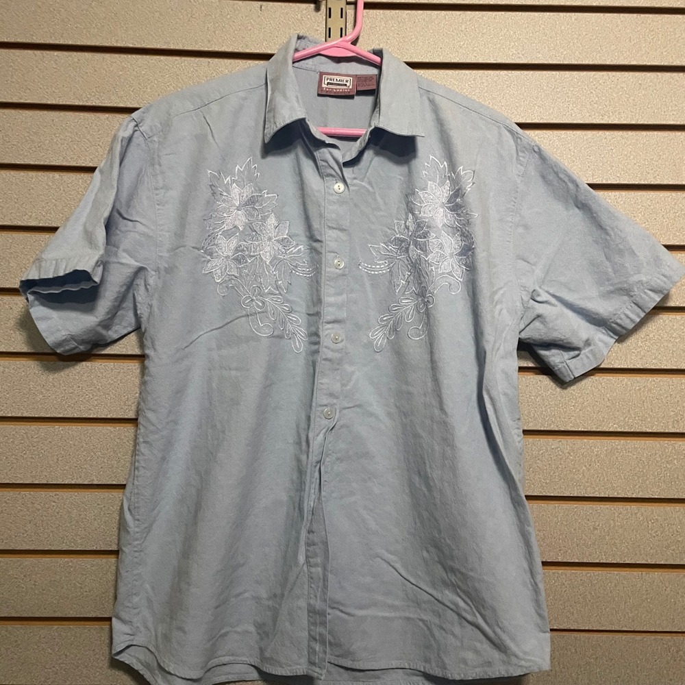 Premier International Floral Embroidered‎ Button Down Shirt Womens Large
